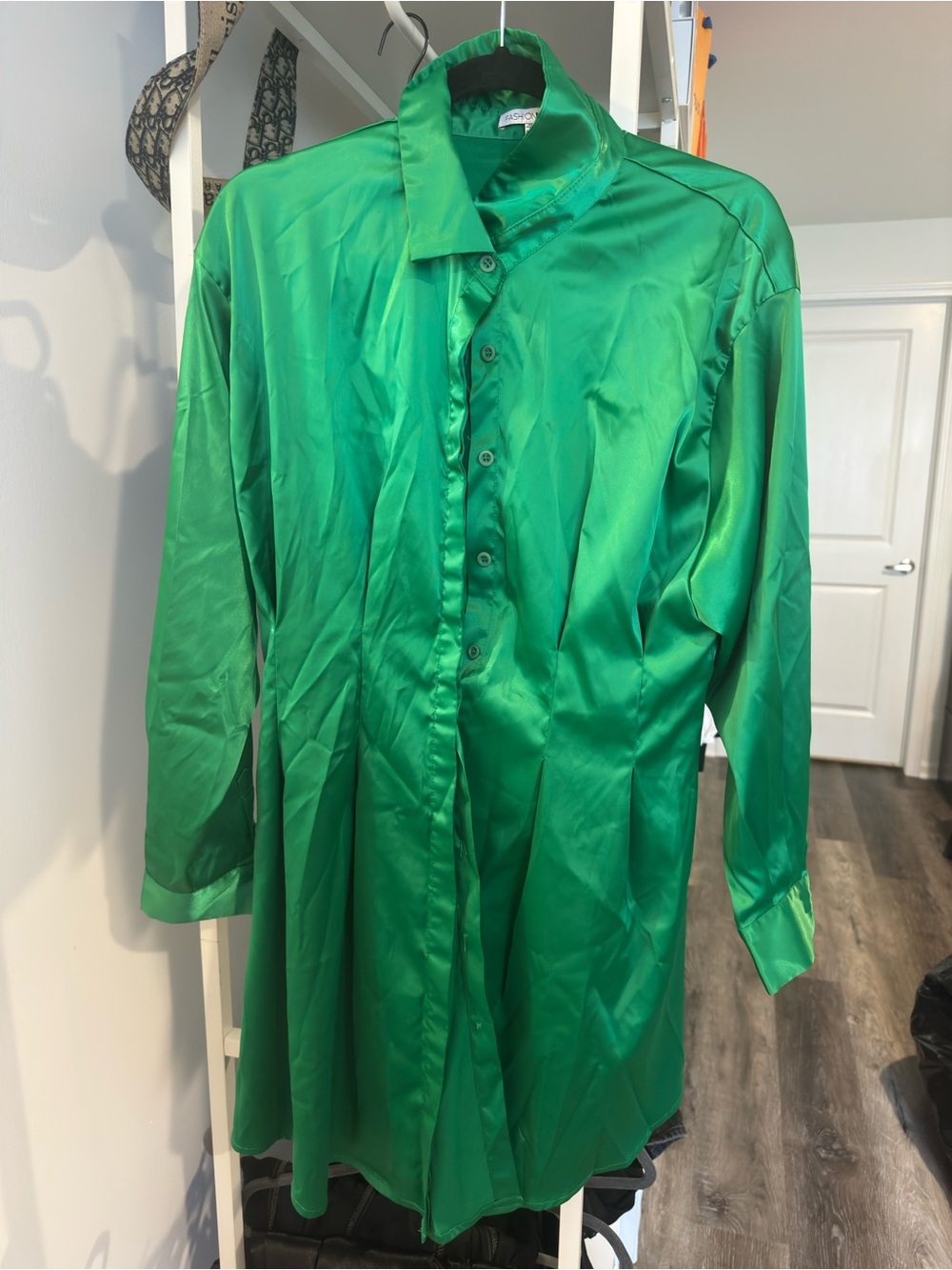Green Satin Long Sleeve Dress